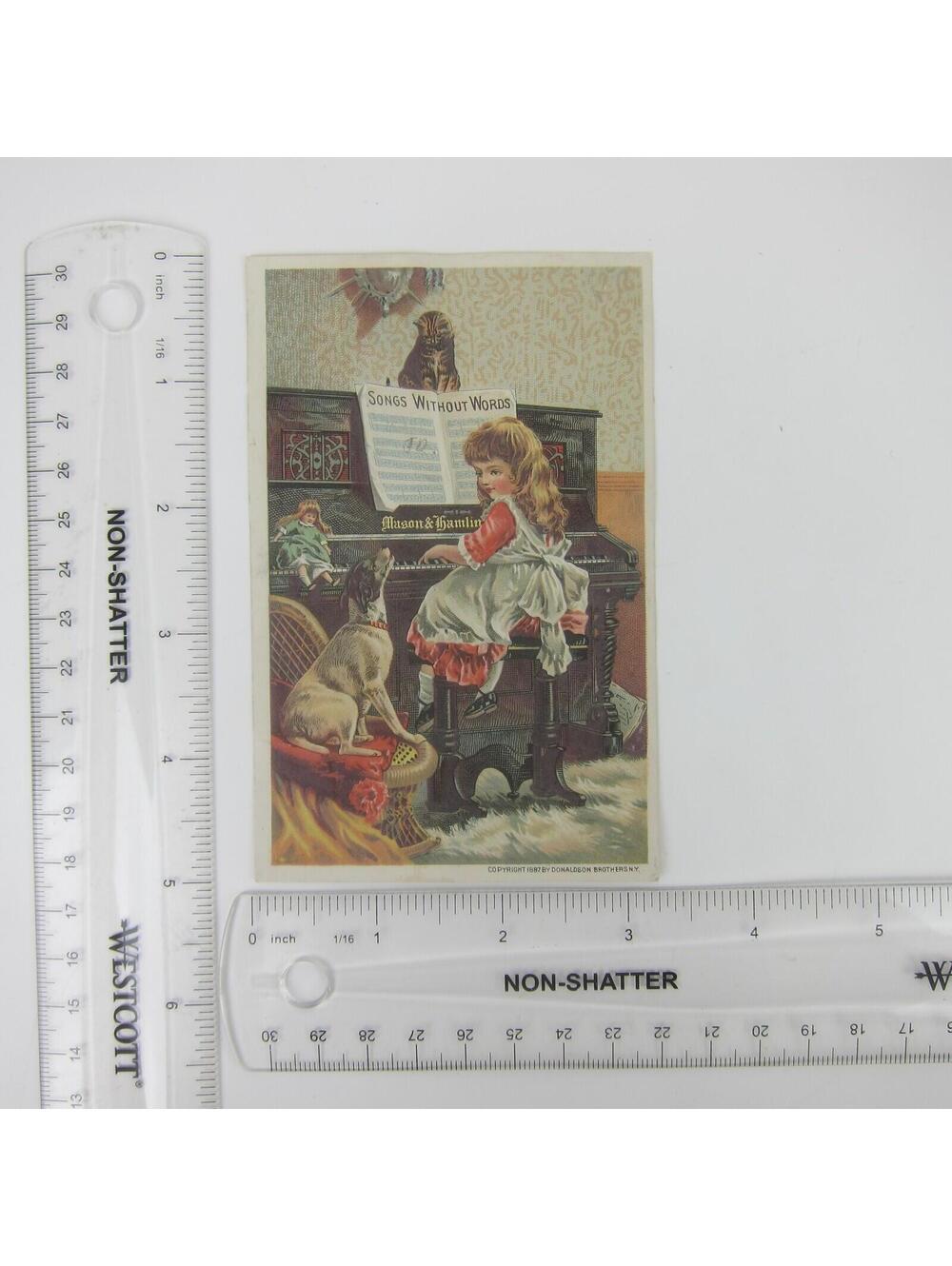 Victorian Trade Card Mason Hamlin Organ Piano Company Girl Dog Cat Antique 1887 - Picture 10 of 15